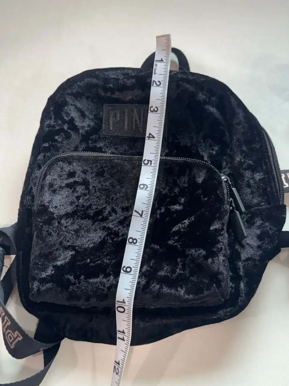 PINK Crushed Velvet Mini Backpack Y2K Logo Strap Black Campus Bag
